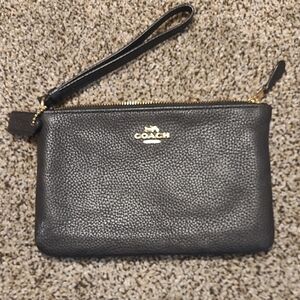 Coach Pebbled Black Wristlet with Gold Accents